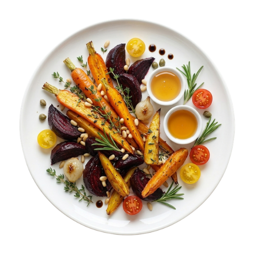 Roasted root vegetables, beets, carrots seasoned with thyme and rosemary.png
